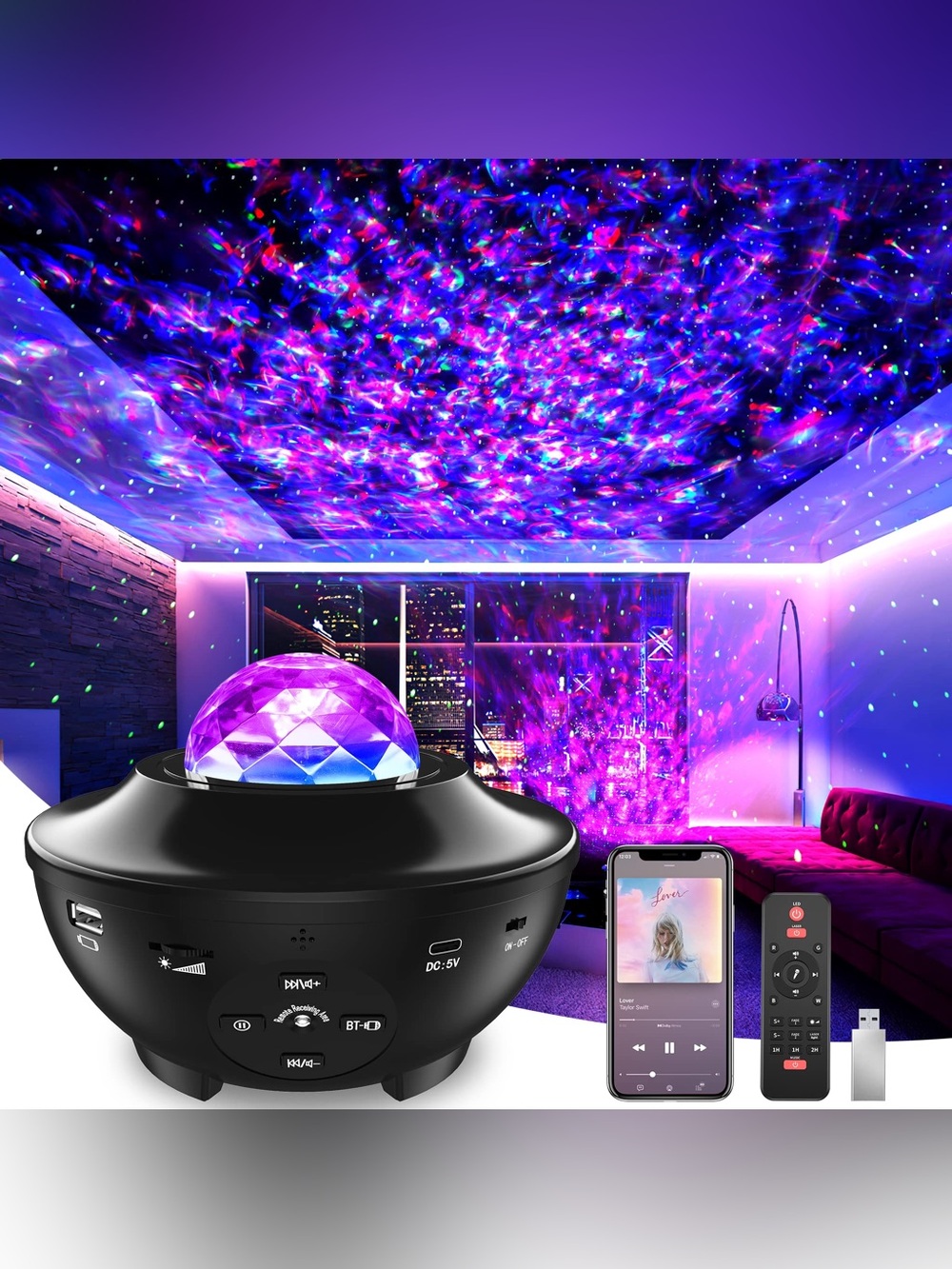Music Galaxy Universe Star Night Light Projector for Bedroom Home Theatre Decor